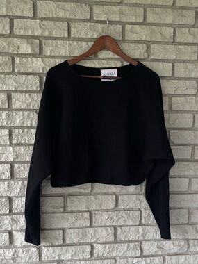Alexia Admor Kenzie Black Ribbed Cropped Blouse Size Medium